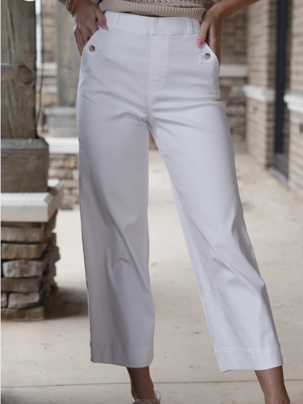 SPANX Stretch Twill Cropped Wide Leg Pants White Small High Rise